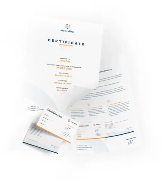 Printable TDG certificate and laminated wallet card, showcasing front and back sides